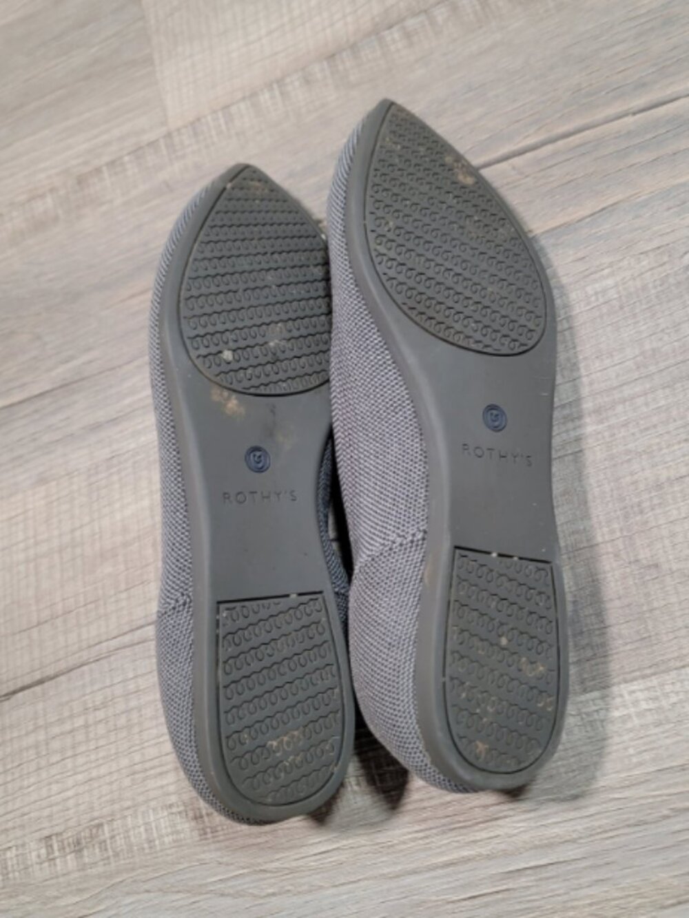 Rothy's Gray Pointed Toe Flats with Blue Trim - Picture 3 of 4